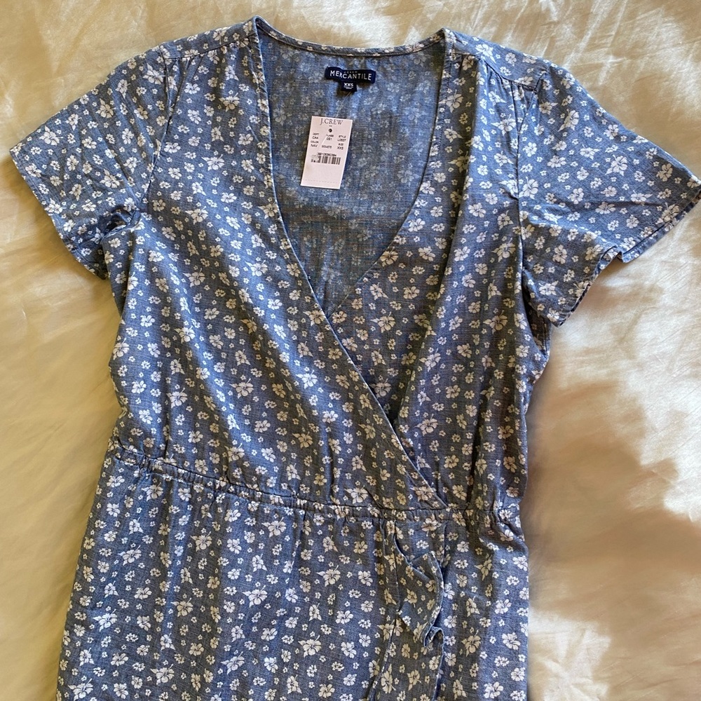 J. Crew Blue Chambray 100% Cotton Faux Wrap Dress size XXS - Picture 7 of 16